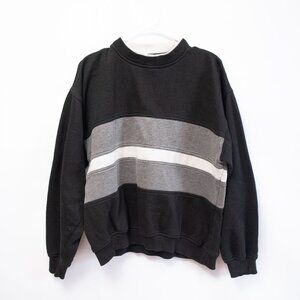 Vintage 90s Towncraft Boxy Sweatshirt Men’s L Black Gray Stripe Goth Grunge Emo